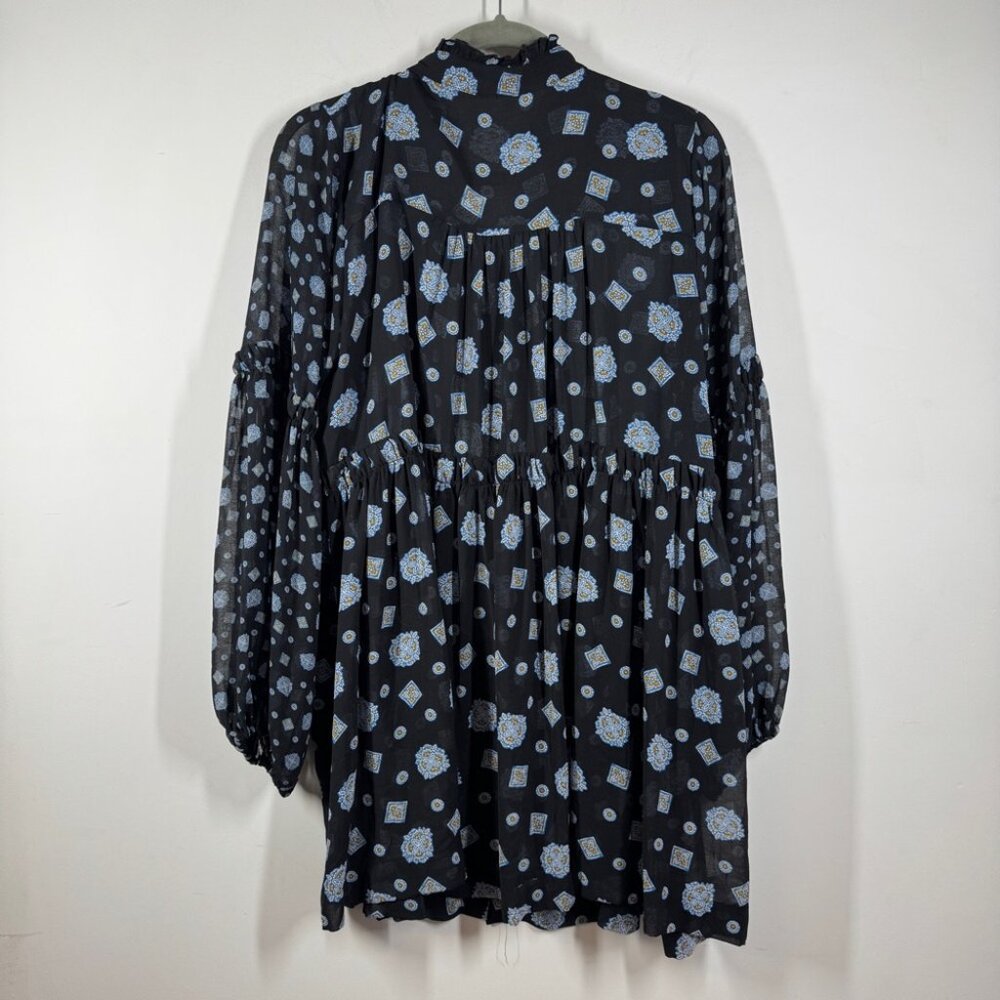 Free People Boho Turn Turn Sheer Mini Dress Size M Printed Festival Peasant - Picture 10 of 15